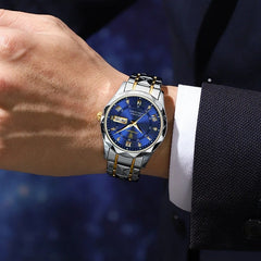 Relógio Poedagar Precision Elite Masculino, Cor Azul Dourado, Relógio Masculino, Lovedema