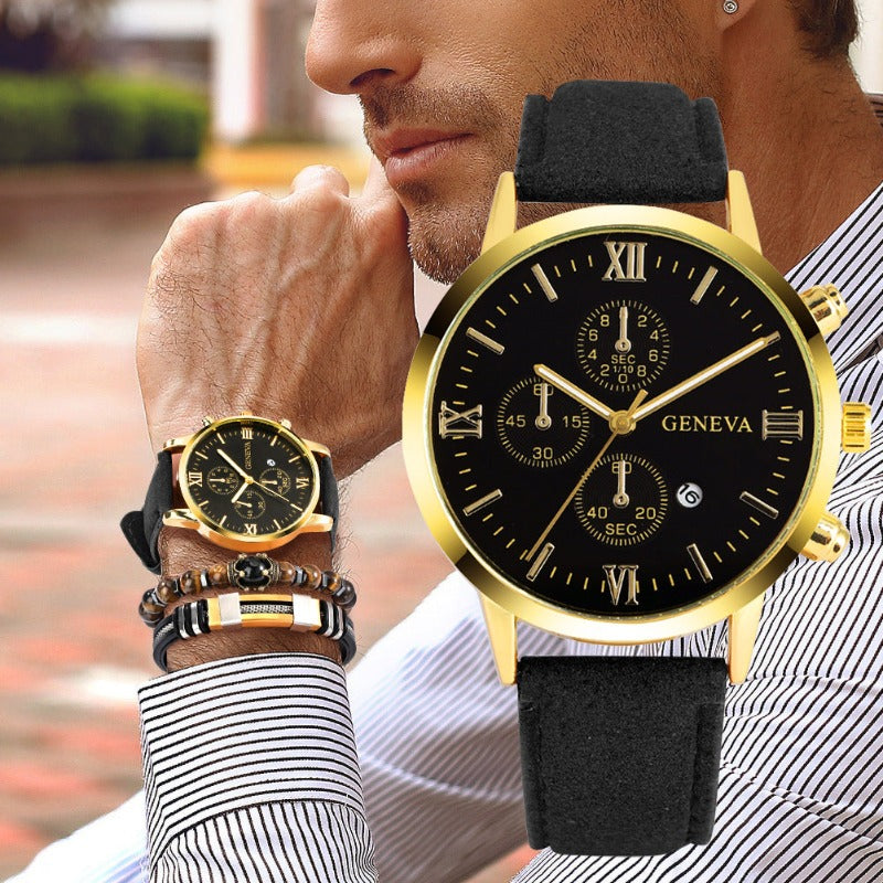 Relógio Quartzo Atemporal Masculino Com 2 Acessórios, Cor Preto Dourado, Relógio Masculino, Lovedema