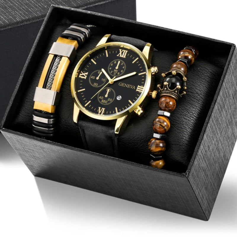 Relógio Quartzo Atemporal Masculino Com 2 Acessórios, Cor Preto Dourado, Relógio Masculino, Lovedema