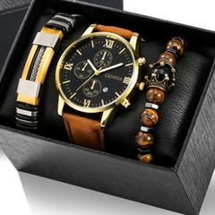 Relógio Quartzo Atemporal Masculino Com 2 Acessórios, Cor Marrom Dourado, Relógio Masculino, Lovedema